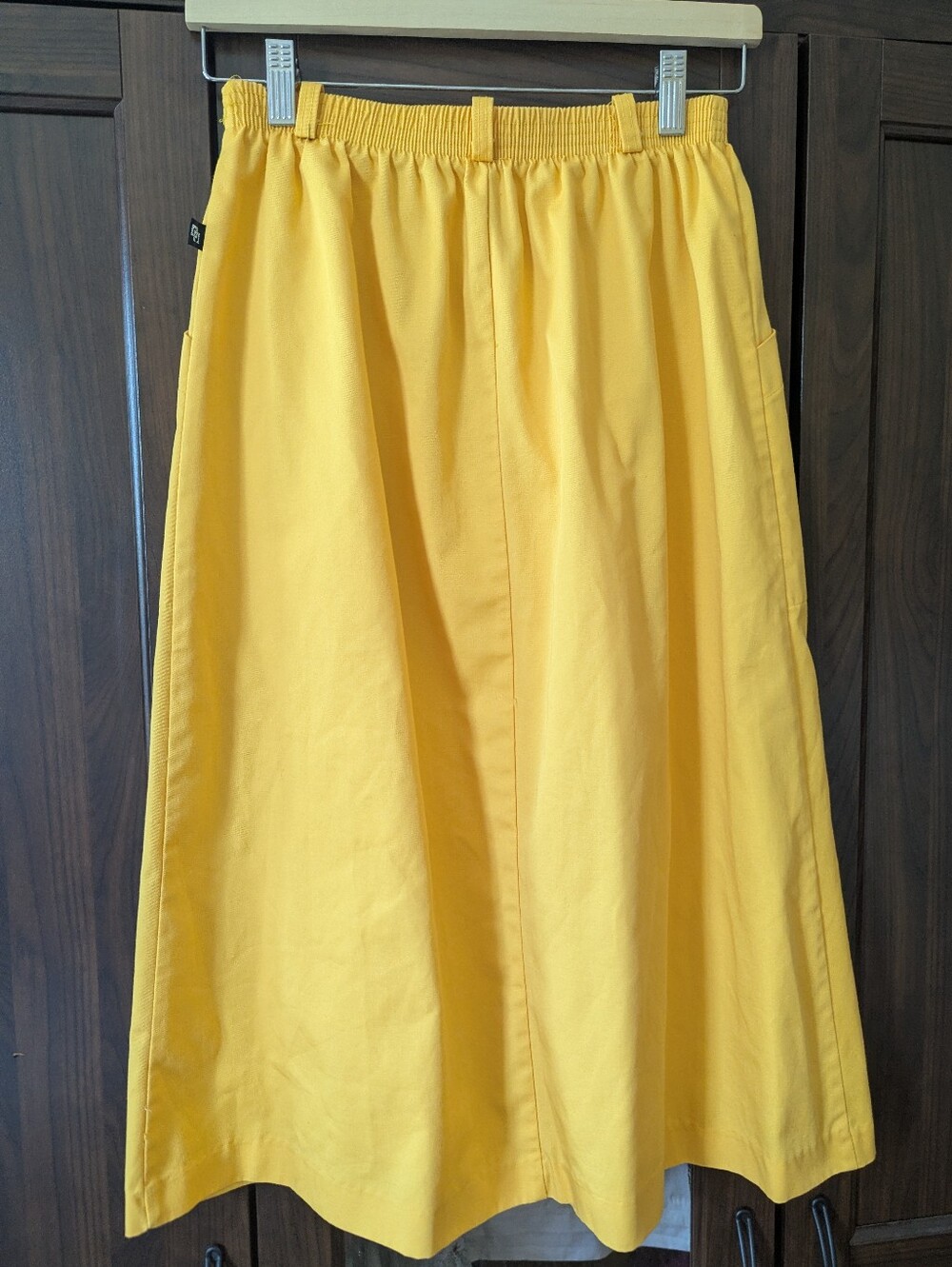 Vintage 70's Made In Canada Bright Yellow Skirt Pockets Midi Sz Small Medium - Picture 2 of 12
